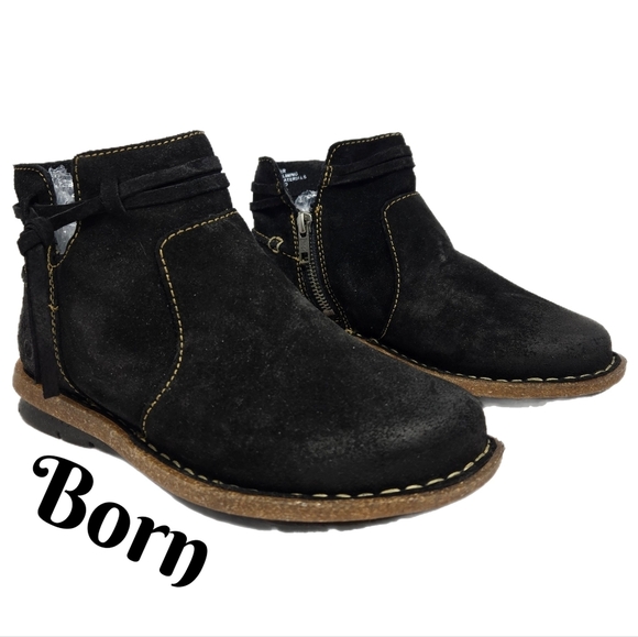 Born Womens Ankle Boots Sz 6 Wynter Black Suede Leather Casual Comfort Everyday - Picture 1 of 13